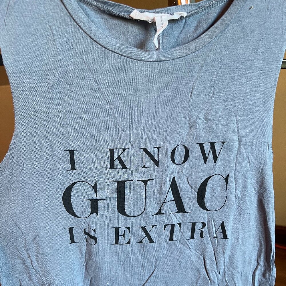 BCBG Graphic Muscle T "I Know Guac is Extra" Blue Size XS